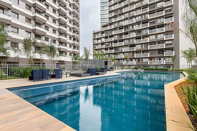 Apê 1 dorm Vila Nova | Andar Alto, Piscina e Wi-Fi